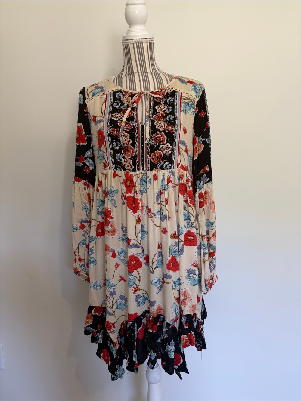 Patrons of Peace - Ivory Long-Sleeve Floral Boho Dress